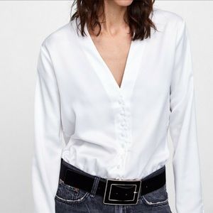 Zara Satin Buttoned Shirt Bodysuit